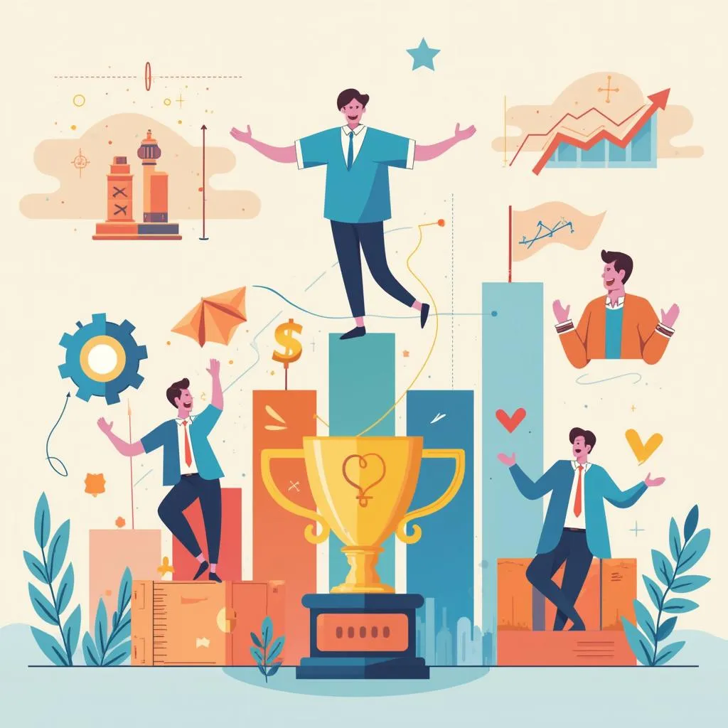 Infografía de logros de la empresa con iconos y gráficos